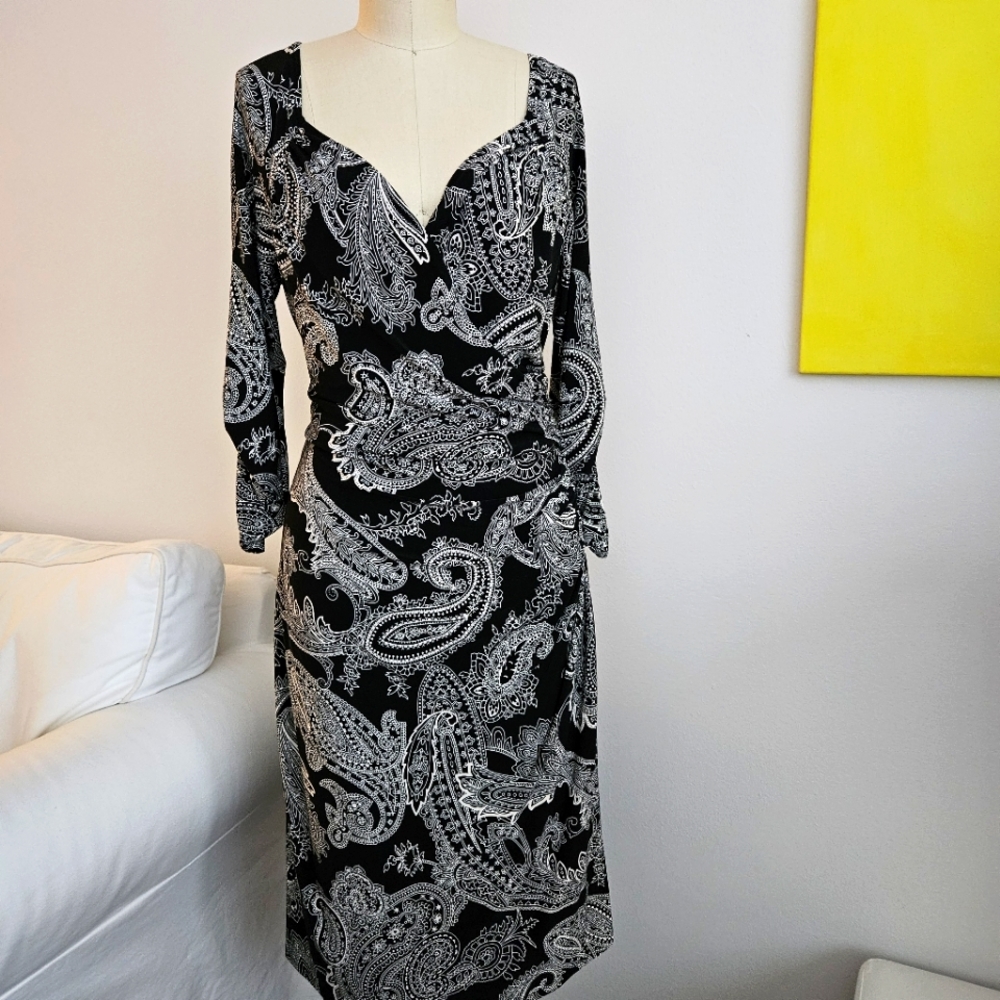 NWT - Lauren by Ralph Lauren surplice stretch dress. Size 12.